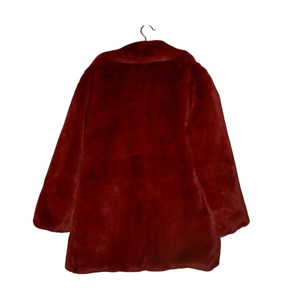 TOPSHOP NEW $140 Burgundy Plush Faux Fur Collared Coat Front Pockets US Size 4 - Picture 3 of 5